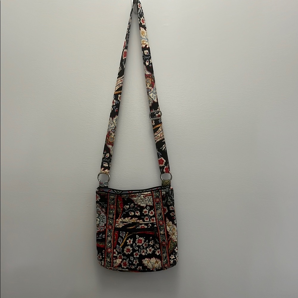 Vera Bradley Black and Red Crossbody Bag with Floral Design